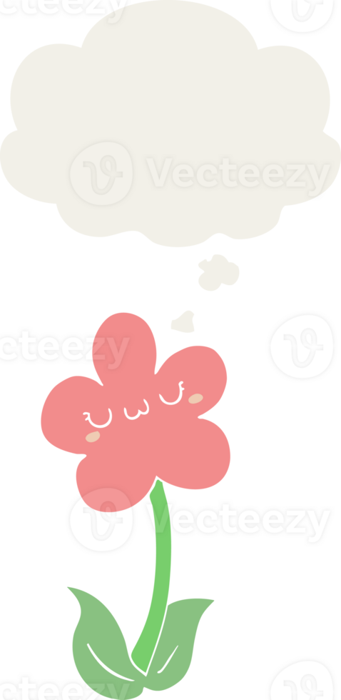 cartoon flower with thought bubble in retro style png