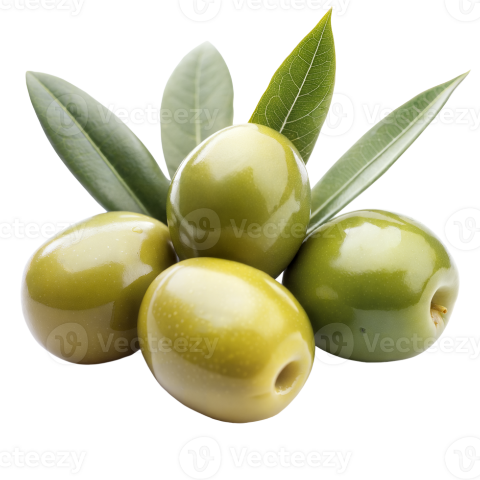A bunch of green olives with leaves on top png