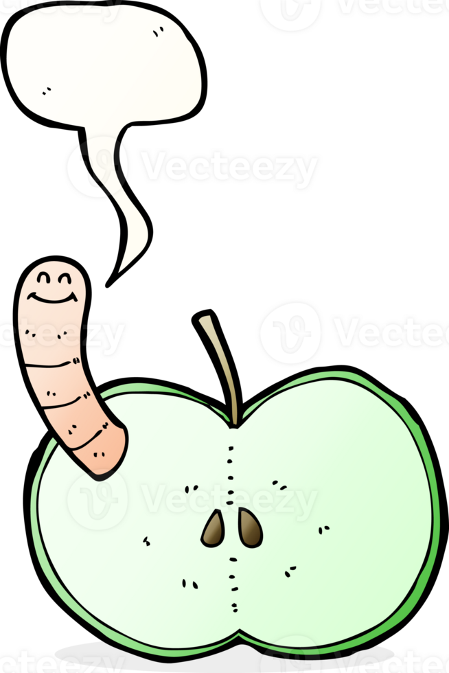 cartoon apple with worm with speech bubble png