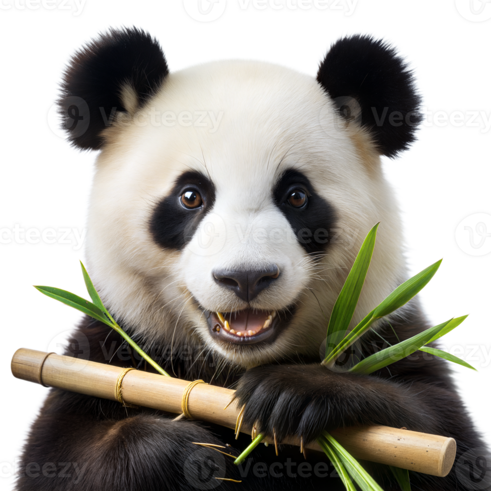 A panda bear is holding a bamboo stick in its mouth png