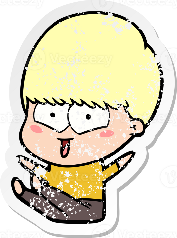 distressed sticker of a cartoon happy boy png