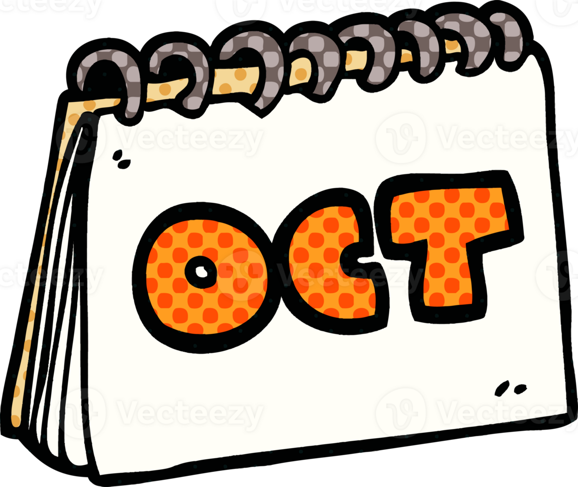 cartoon doodle calendar showing month of october png