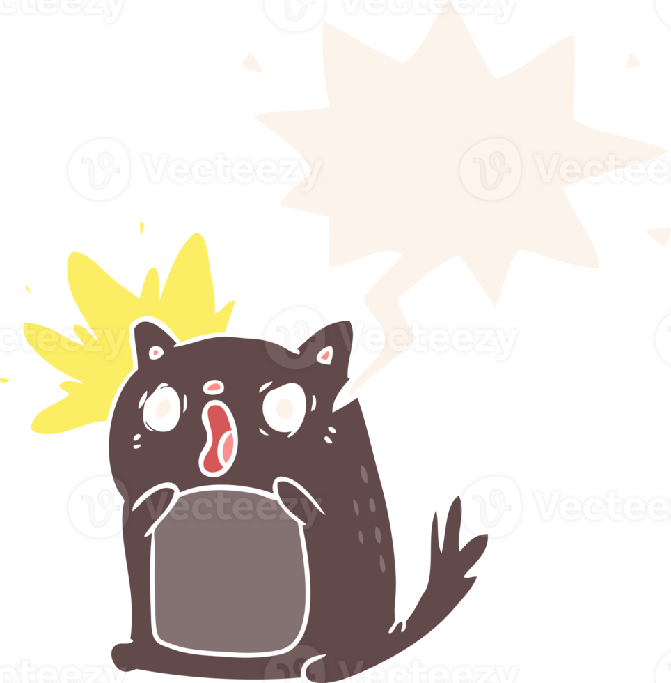 cartoon shocked cat amazed with speech bubble in retro style png