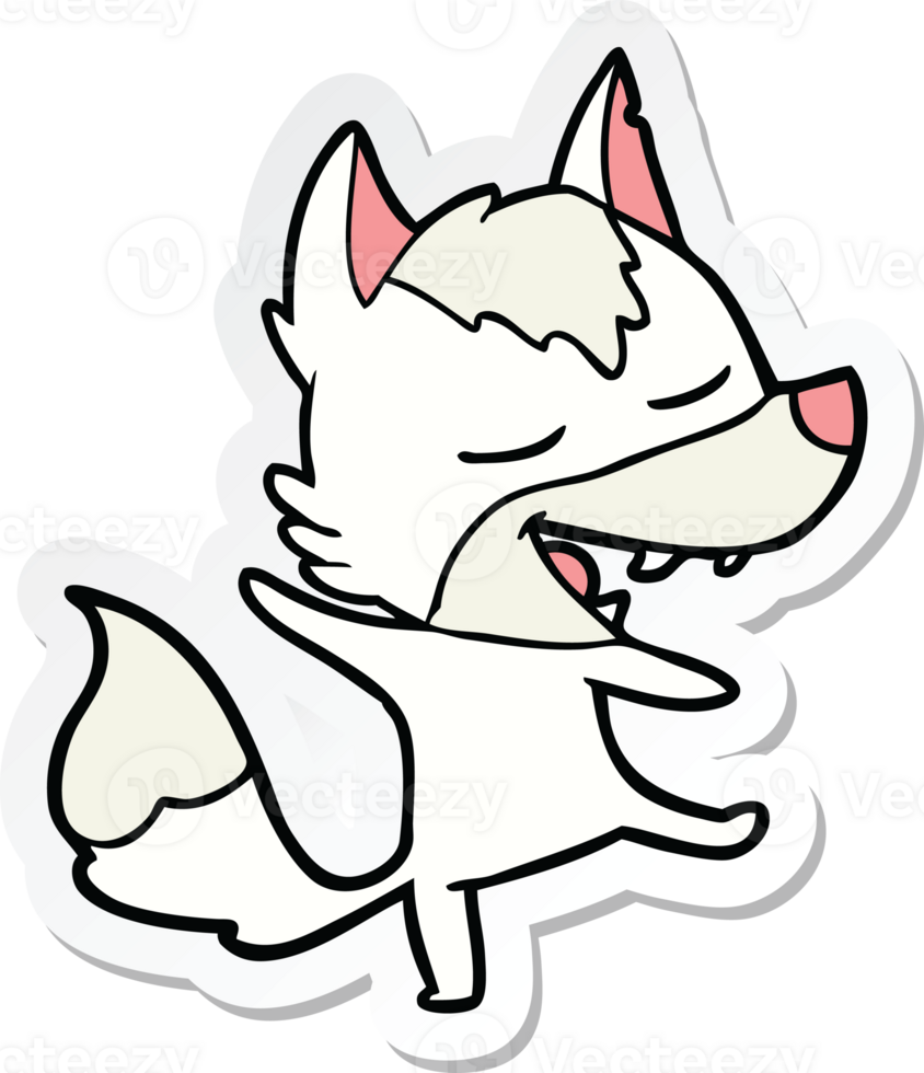 sticker of a cartoon wolf laughing png