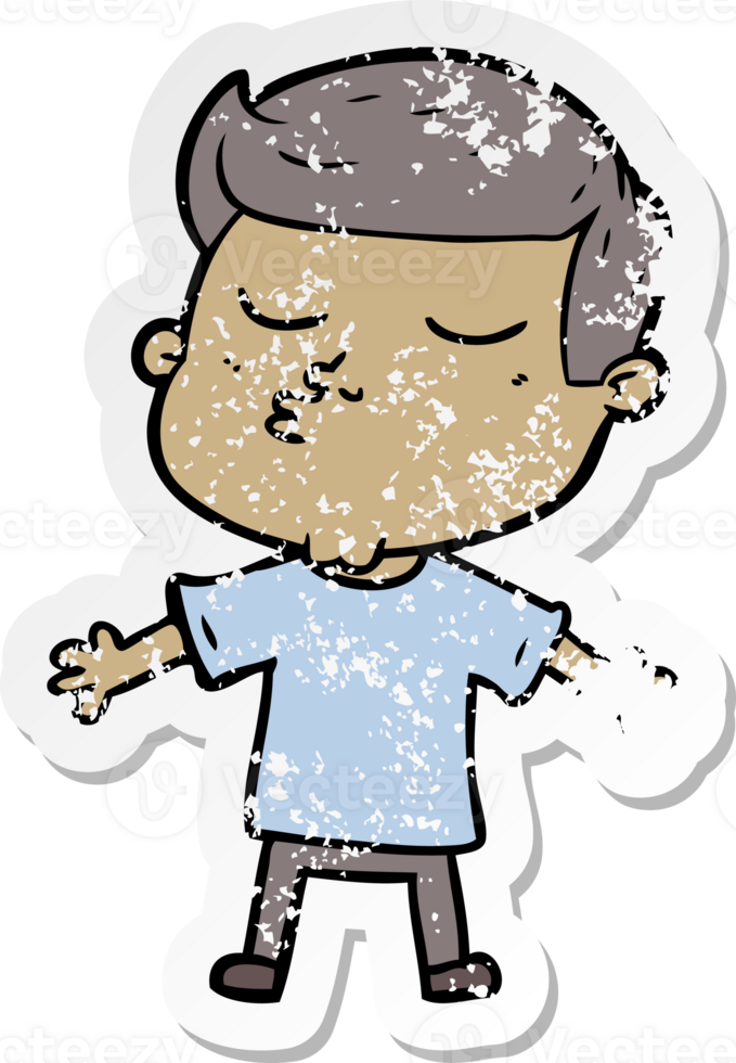 distressed sticker of a cartoon model guy pouting png