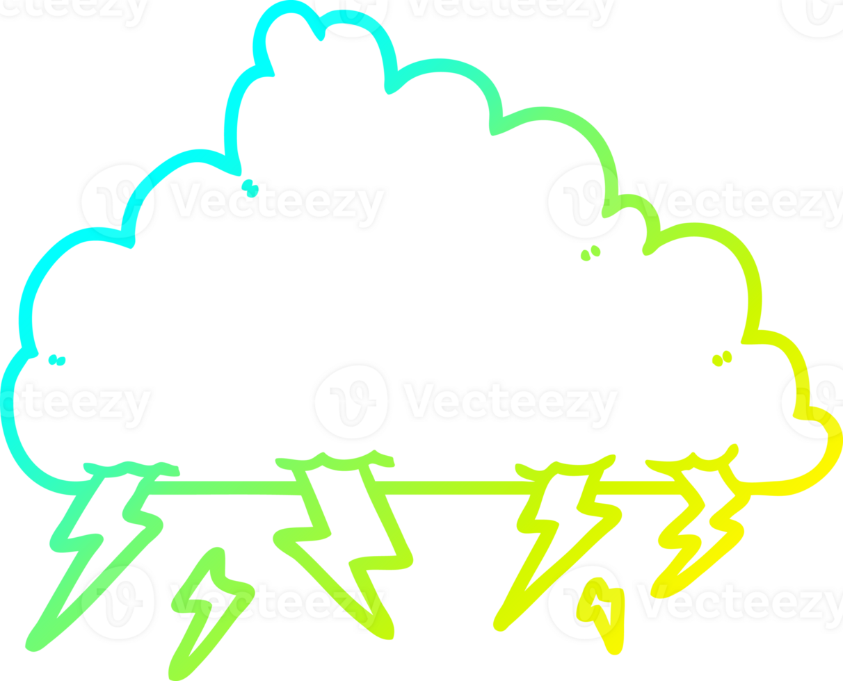 cold gradient line drawing of a cartoon thundercloud png