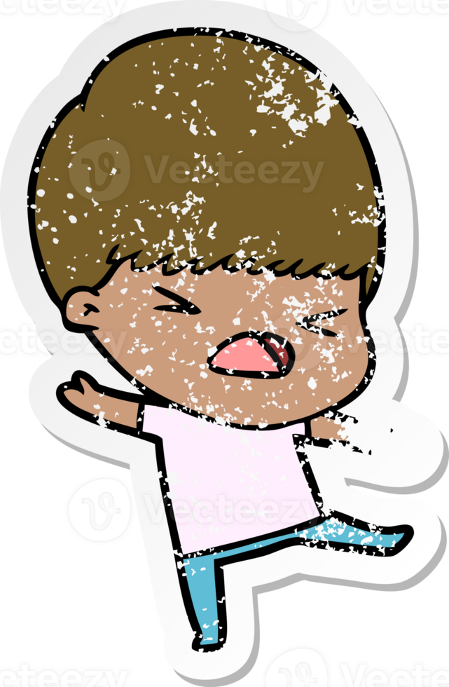 distressed sticker of a cartoon stressed man png