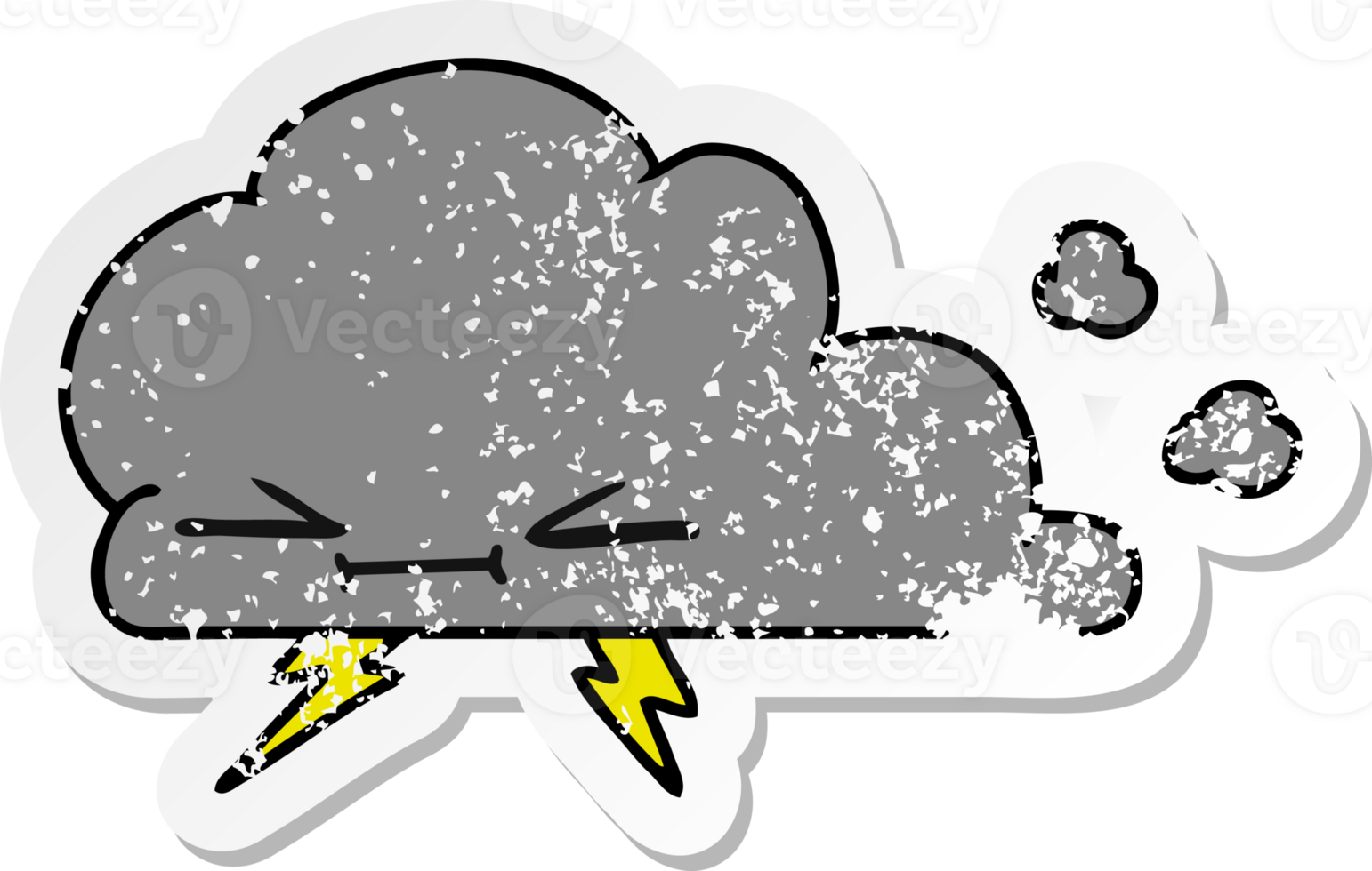 hand drawn distressed sticker cartoon of a grumpy lightening cloud png