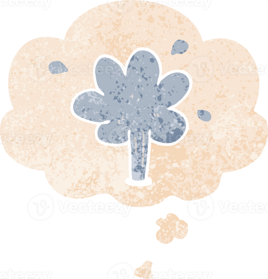 cartoon squirting water with thought bubble in grunge distressed retro textured style png