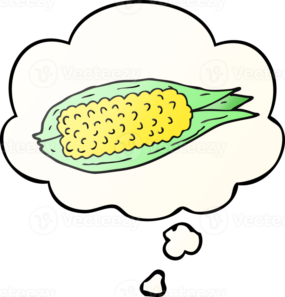 cartoon corn with thought bubble in smooth gradient style png