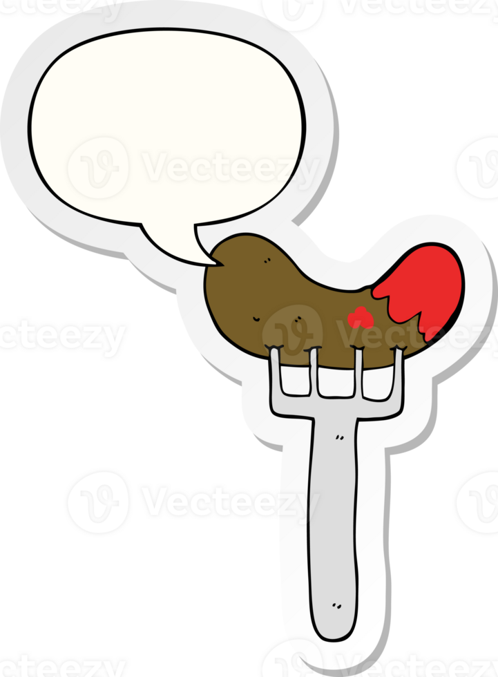 cartoon sausage on fork with speech bubble sticker png