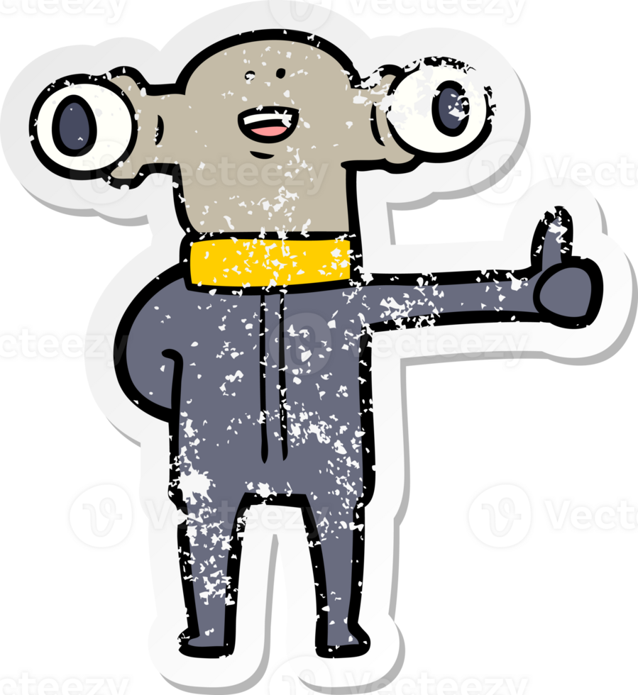 distressed sticker of a friendly cartoon alien png