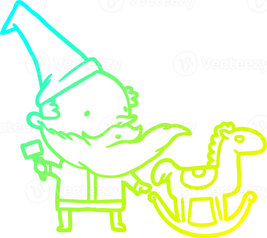 cold gradient line drawing of a santa or elf making a rocking horse png