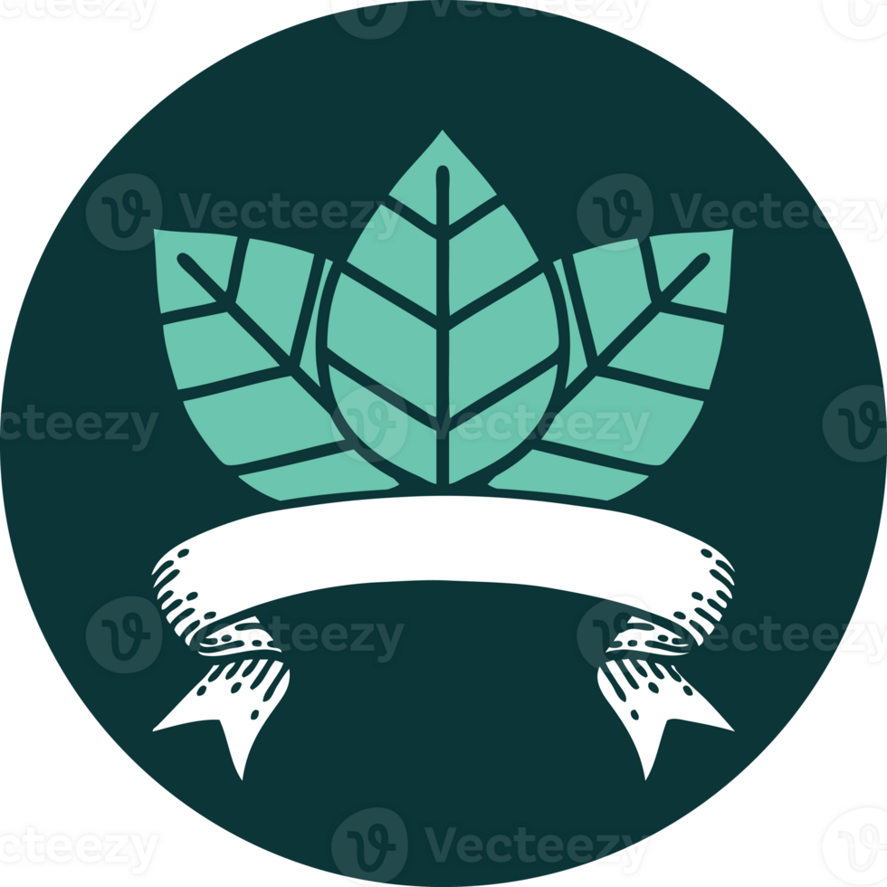 tattoo style icon with banner of leaf png