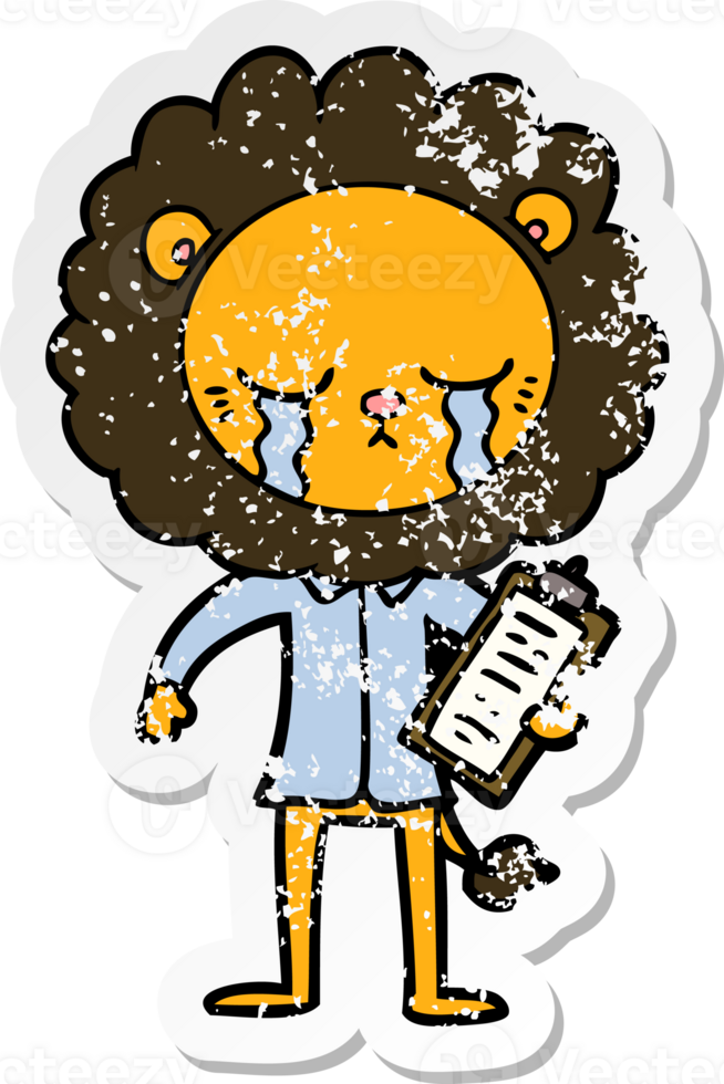 distressed sticker of a crying cartoon lion png