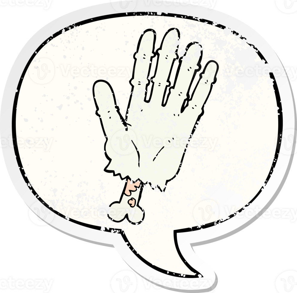 cartoon zombie hand with speech bubble distressed distressed old sticker png