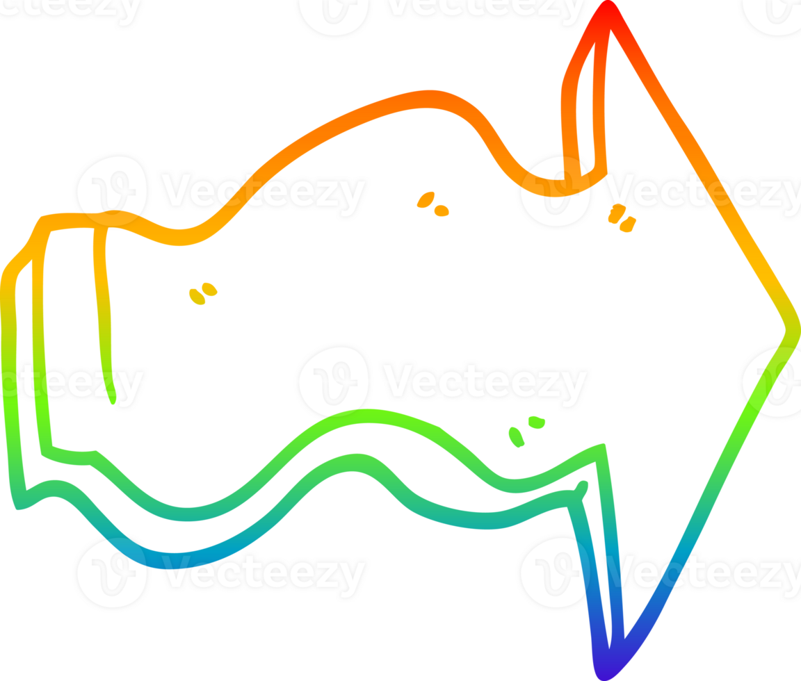 rainbow gradient line drawing of a cartoon pointing arrow png