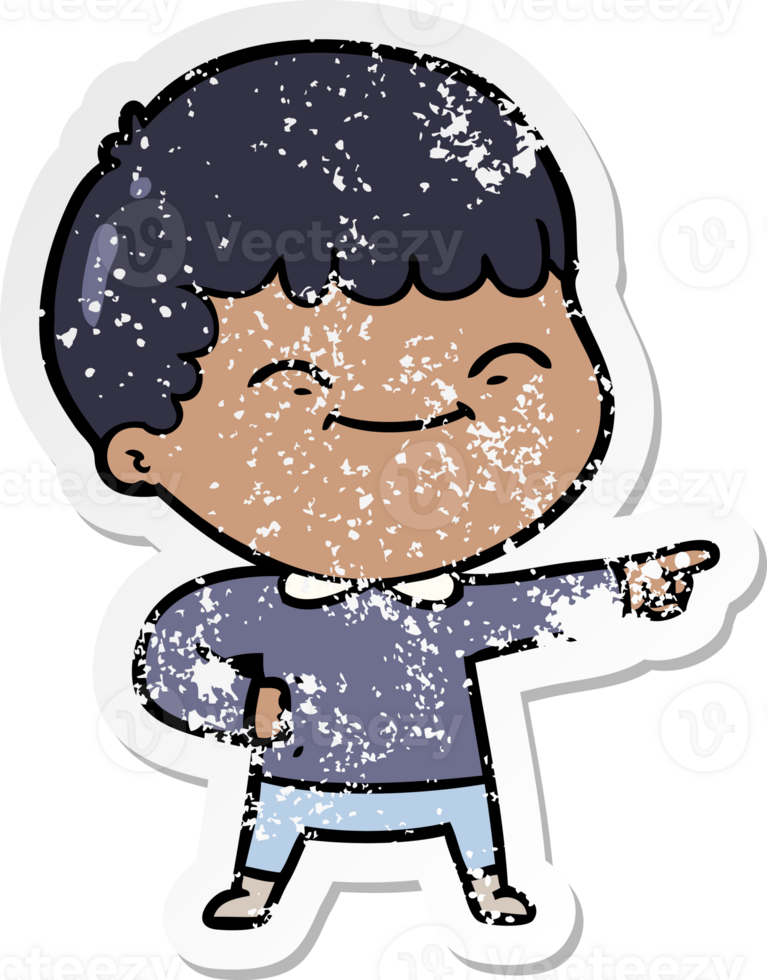 distressed sticker of a cartoon happy boy png