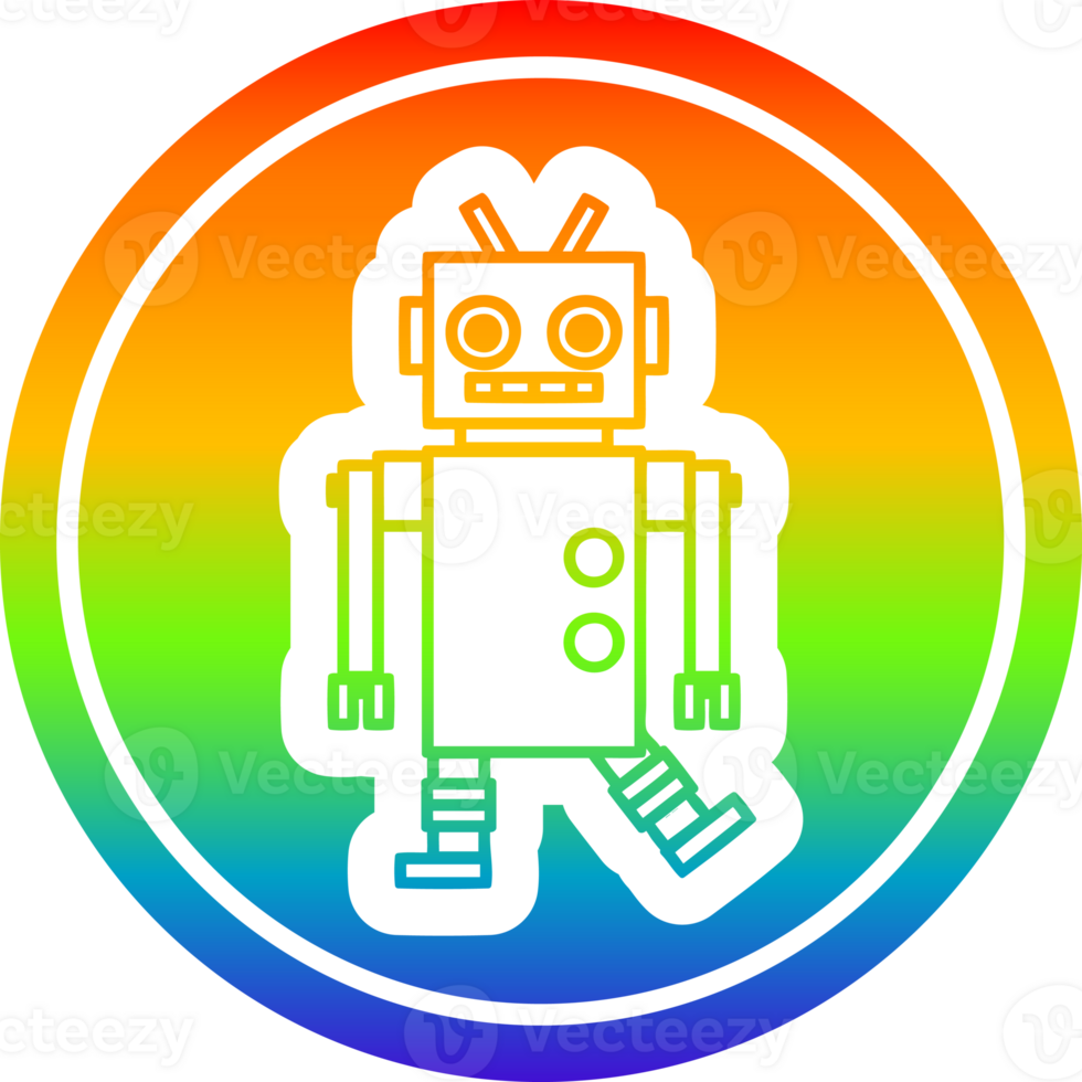 dancing robot circular icon with rainbow gradient finish png