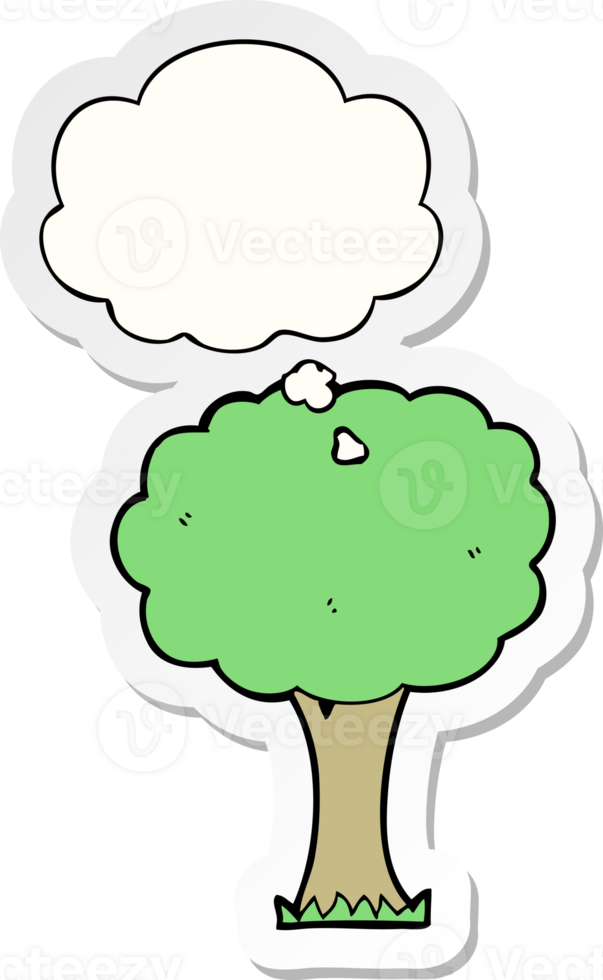 cartoon tree with thought bubble as a printed sticker png