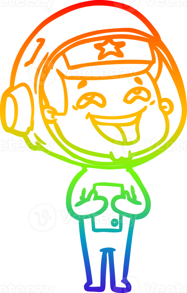 rainbow gradient line drawing of a cartoon laughing astronaut png