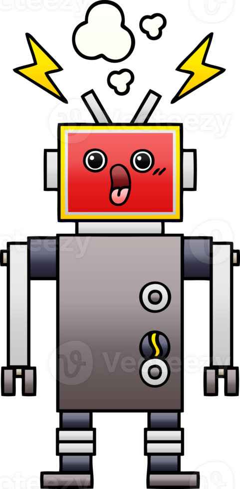 gradient shaded cartoon of a robot malfunction png