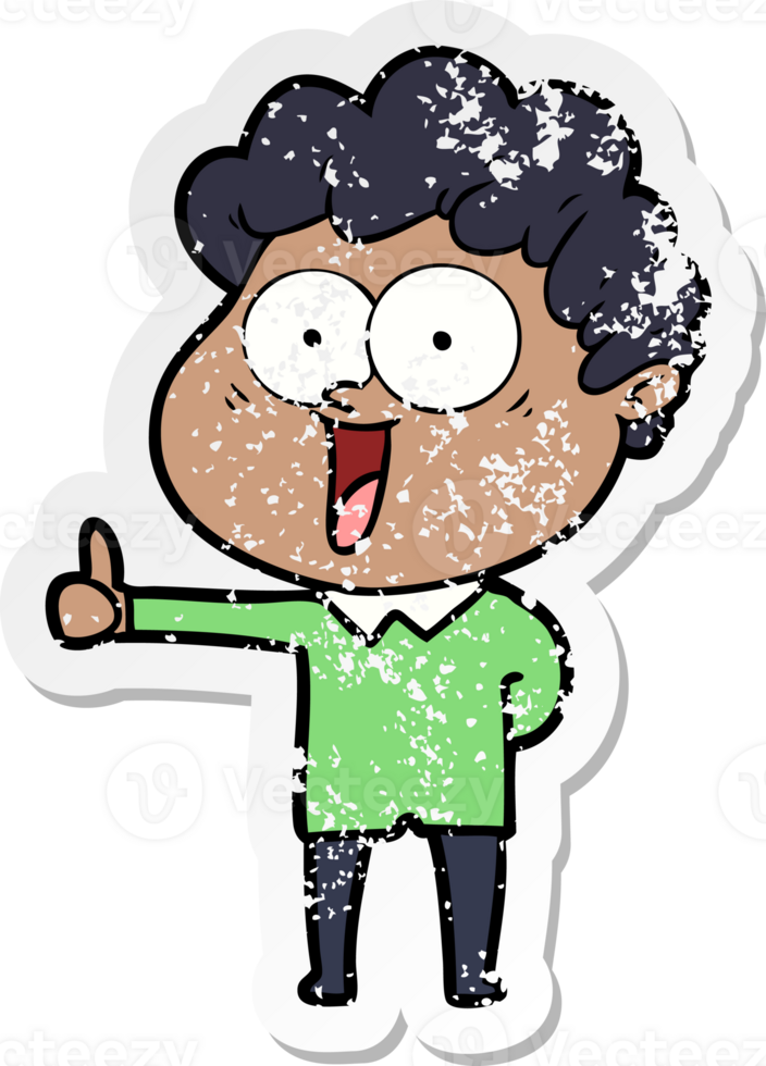 distressed sticker of a cartoon happy man png