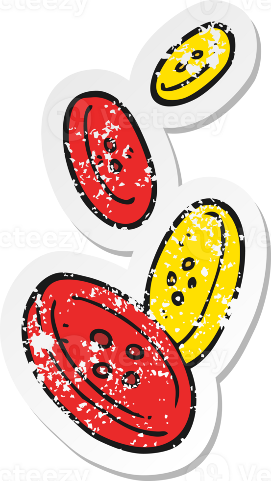retro distressed sticker of a cartoon buttons png