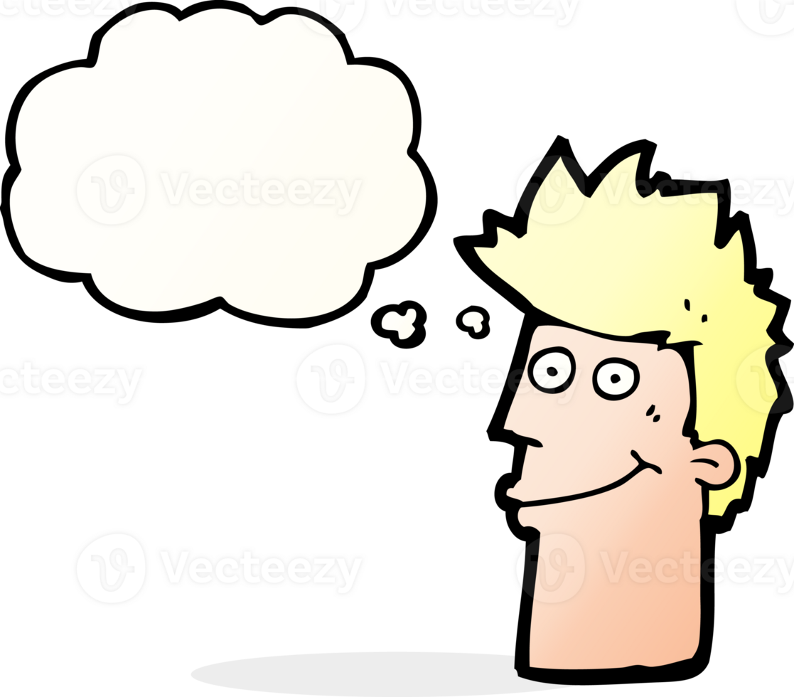 cartoon happy man with thought bubble png