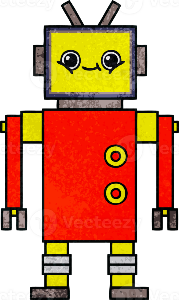 retro grunge texture cartoon of a robot png