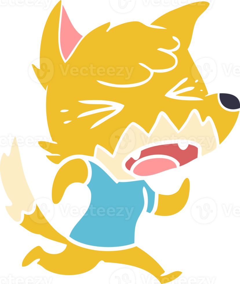 angry flat color style cartoon fox running png