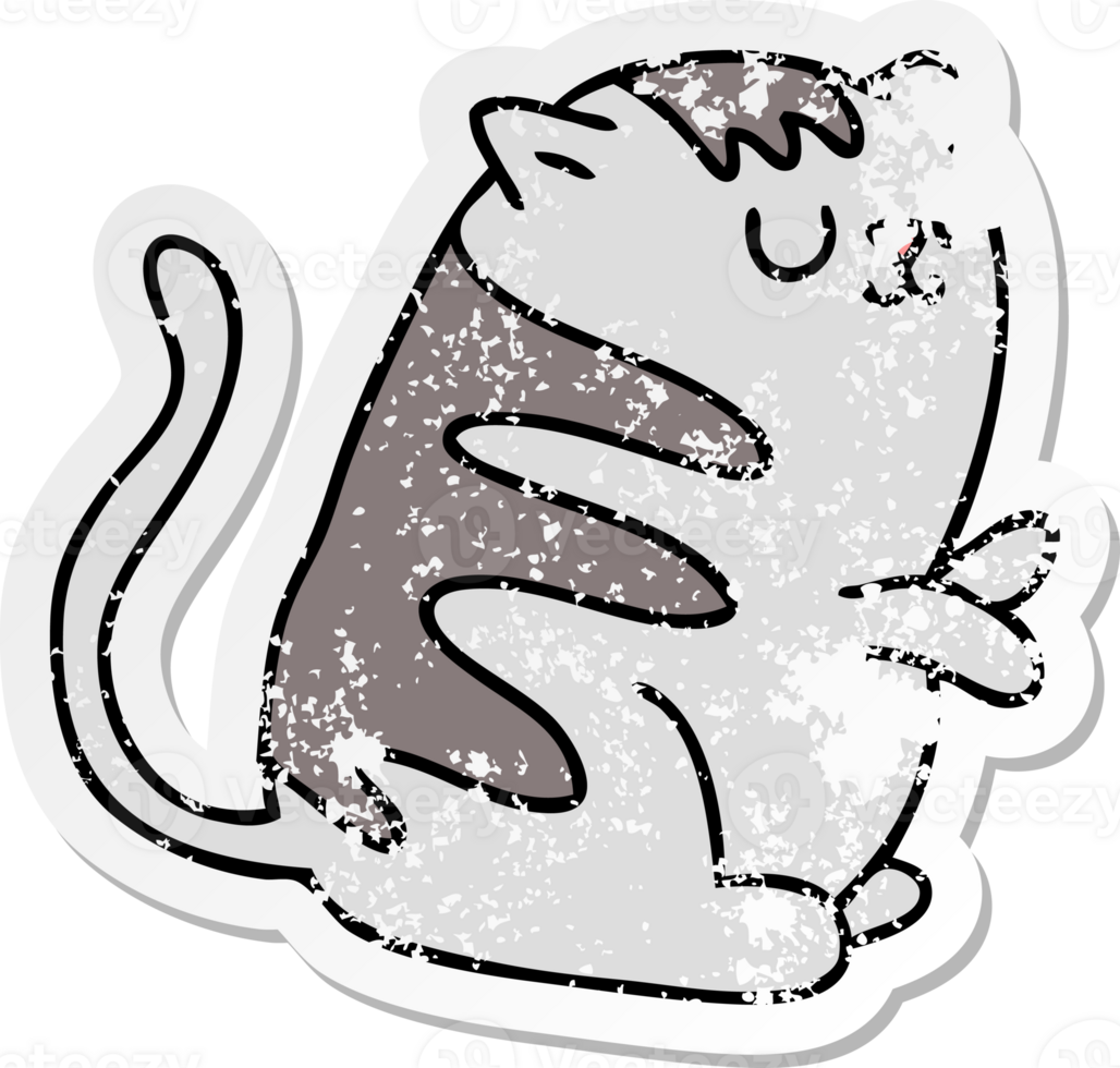distressed sticker of a quirky hand drawn cartoon cat png