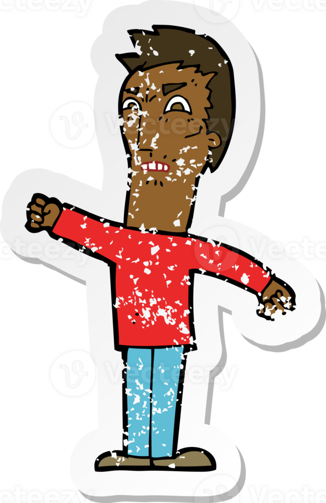 retro distressed sticker of a cartoon annoyed man png
