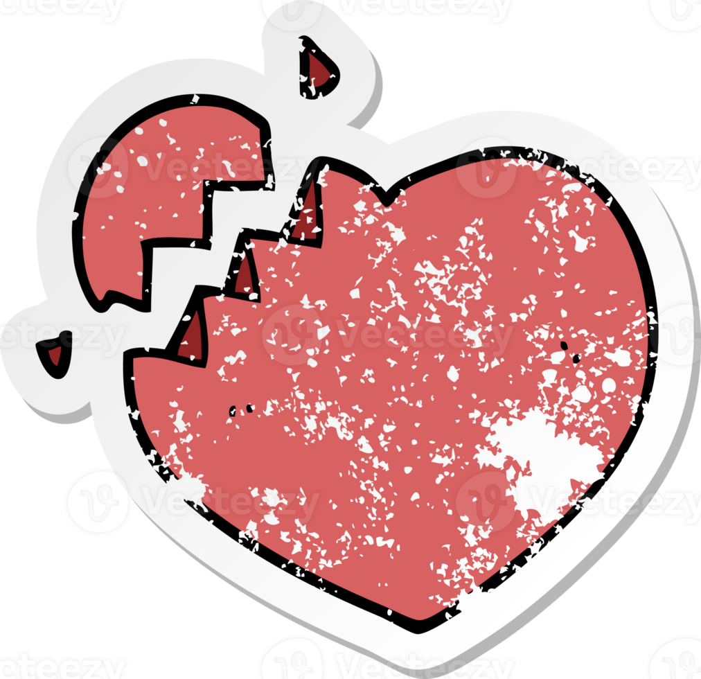 distressed sticker of a cartoon broken heart png