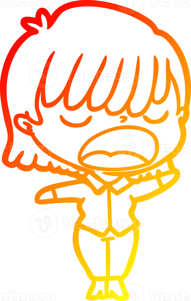 warm gradient line drawing of a cartoon woman talking loudly png