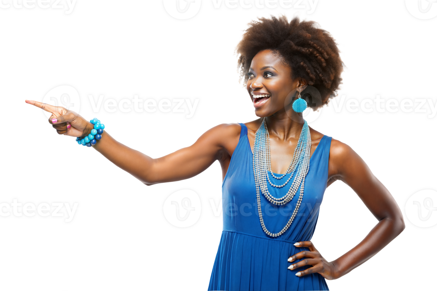 Cheerful woman in stylish attire gesturing with her hand png