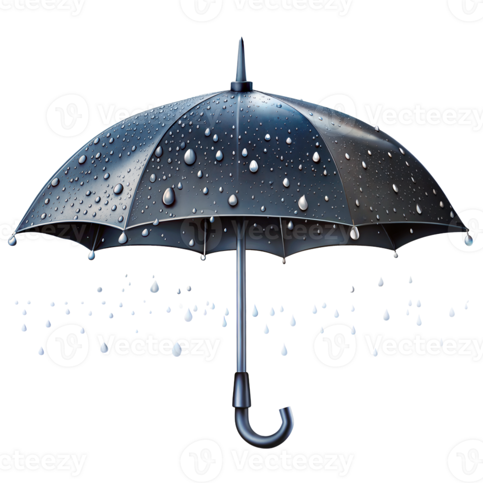 Black umbrella with raindrops on transparent background png