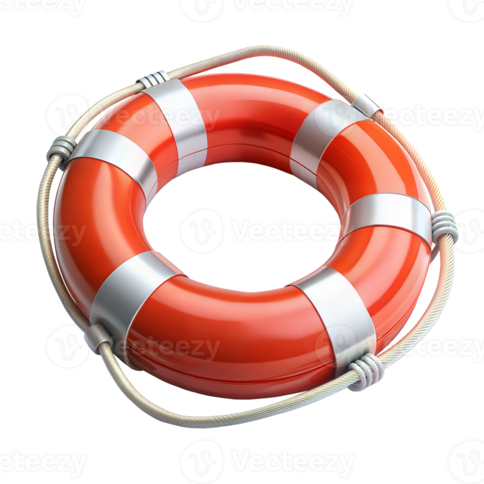 Red lifebuoy ring with rope for water safety png