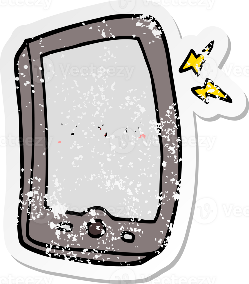 distressed sticker of a cute cartoon mobile phone png