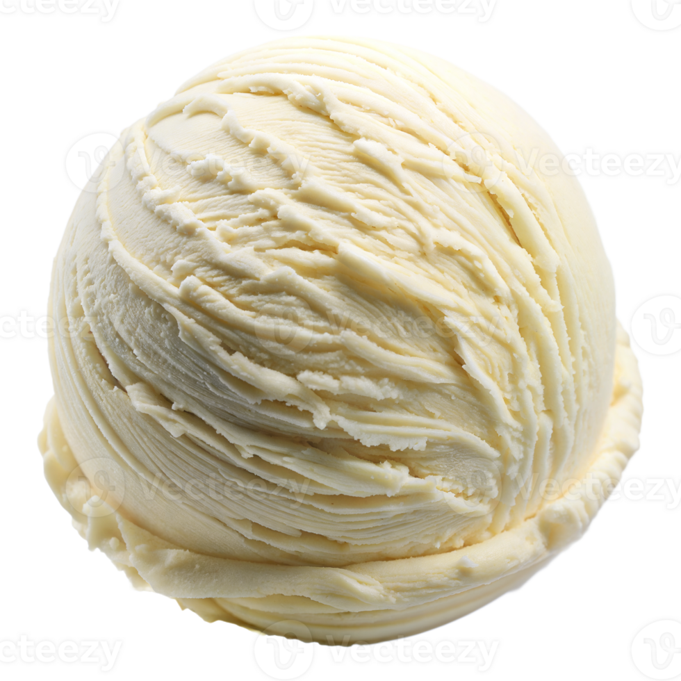 Closeup of a vanilla ice cream scoop on a transparent background png