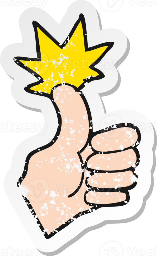 retro distressed sticker of a cartoon thumbs up png