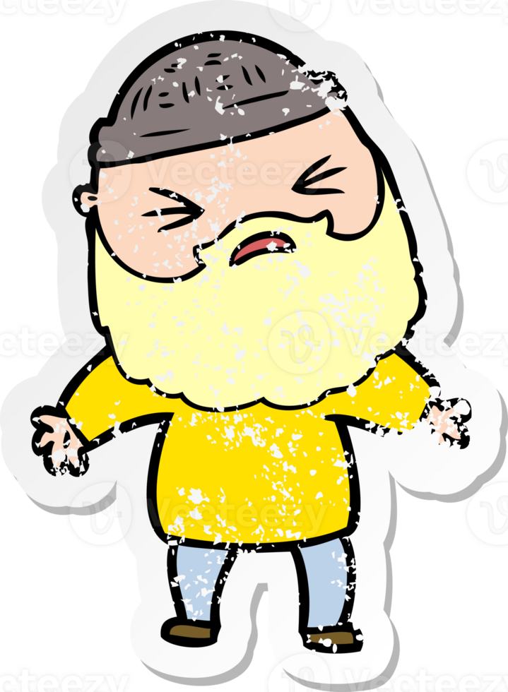distressed sticker of a cartoon man with beard png