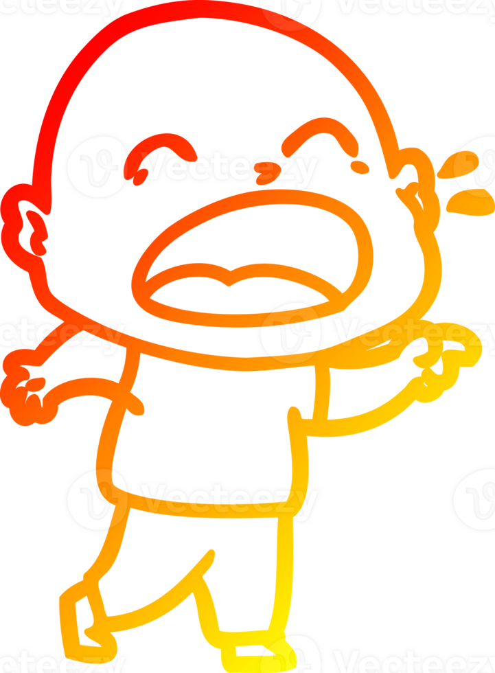 warm gradient line drawing of a cartoon shouting bald man png