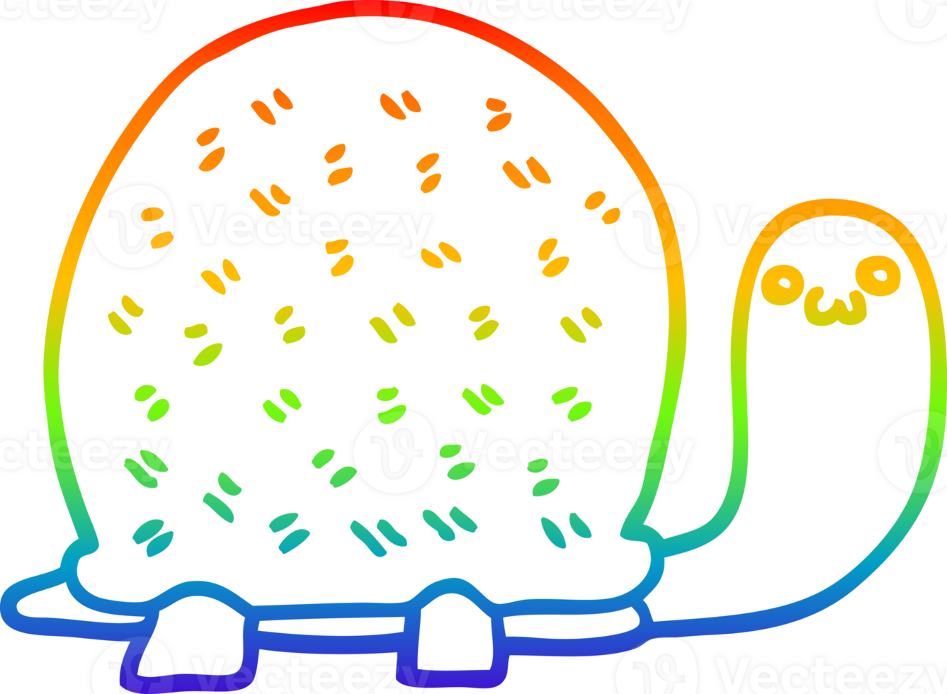rainbow gradient line drawing of a cute cartoon turtle png