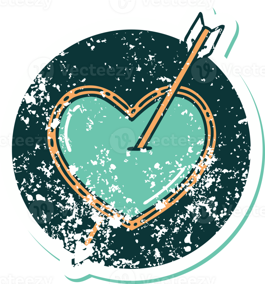 iconic distressed sticker tattoo style image of an arrow and heart png