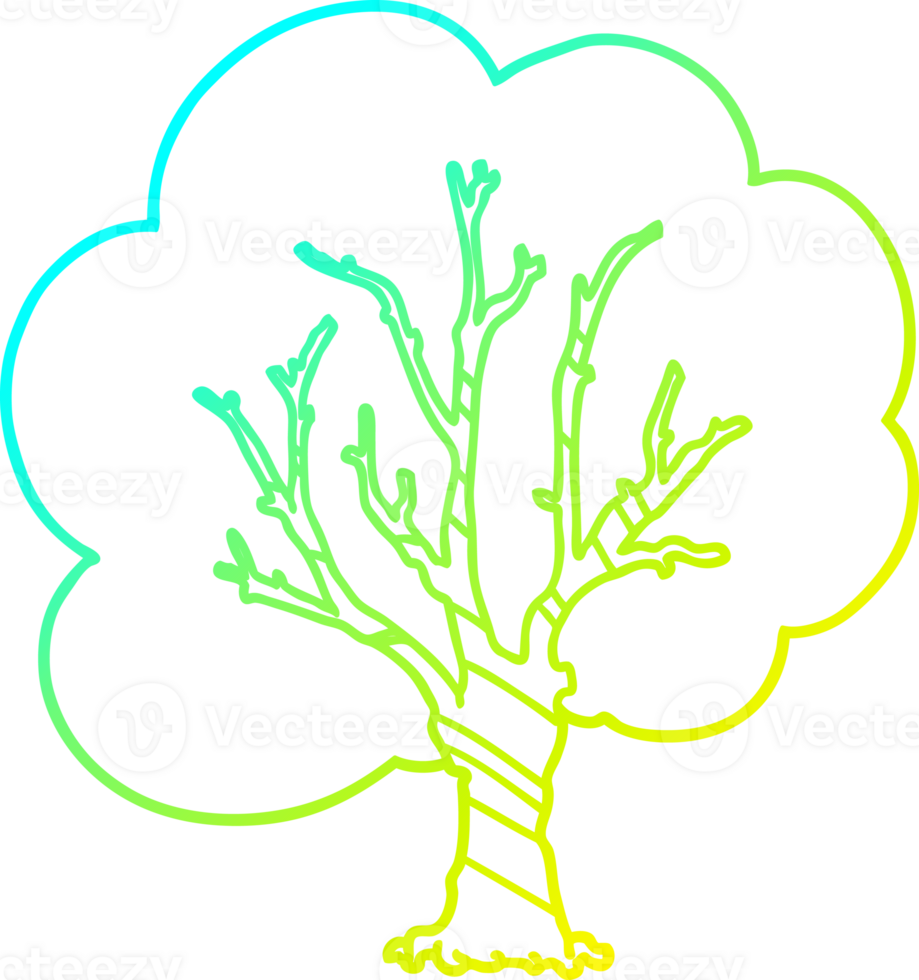 cold gradient line drawing of a cartoon tree png