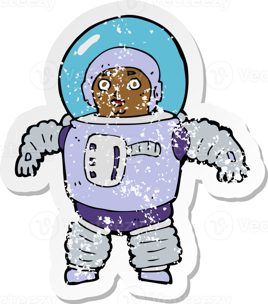 retro distressed sticker of a cartoon space man png