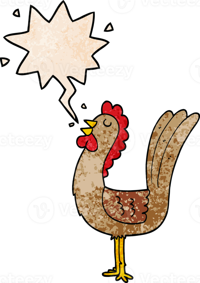 cartoon rooster with speech bubble in retro texture style png