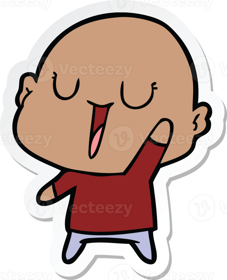 sticker of a happy cartoon bald man png