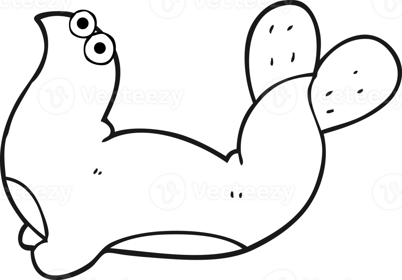 hand drawn black and white cartoon seal png